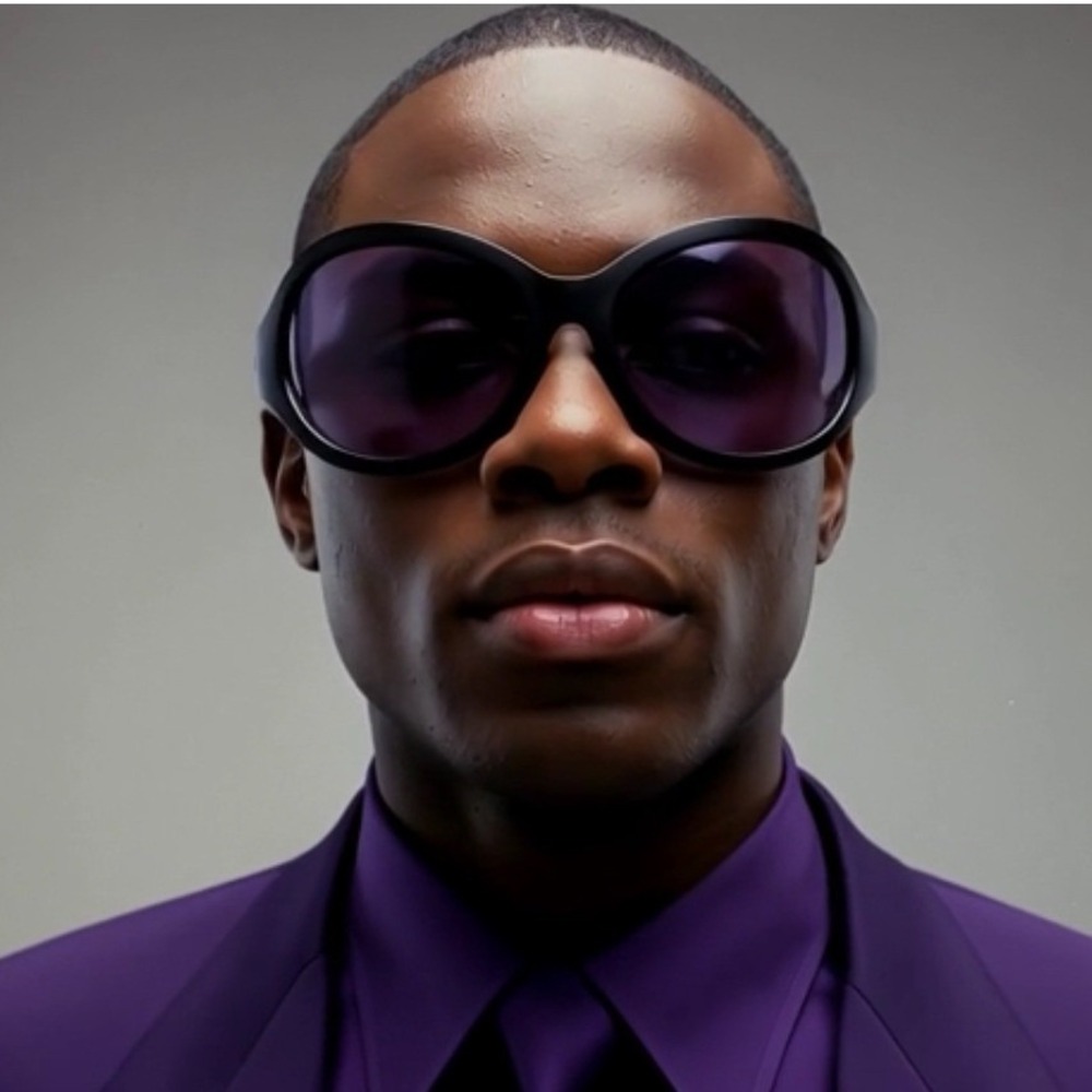 Mens Oversized Bug Eye Sunglasses Black Frame‎ Purple Tinted Lens Cyber Y2K Wrap